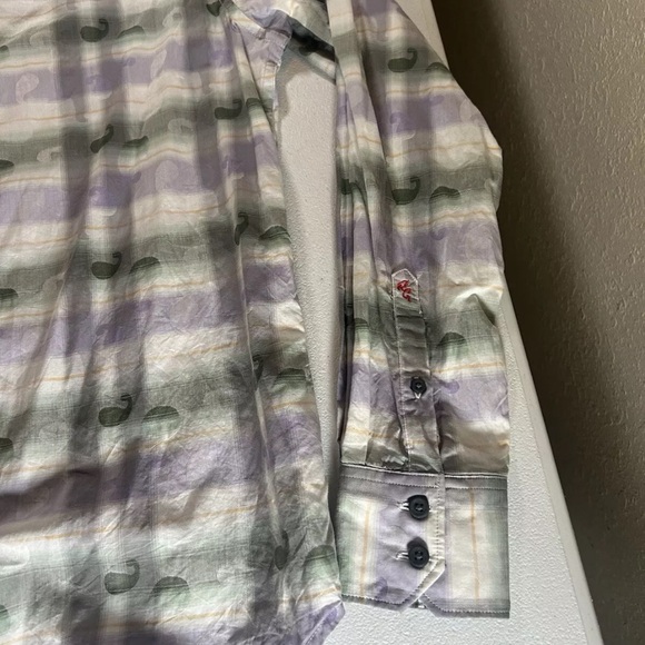 Robert Graham Men's Sz S Long Sleeve White Green Paisley Plaid Button Up Shirt - Picture 5 of 11